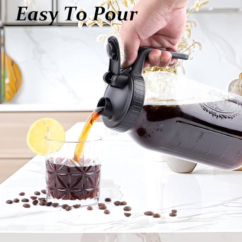 GMSWEET Cold Brew Coffee Maker 64 Oz Mason Jar Iced Coffee Maker 2 Set Half Gallon Glass Pitcher With Pour Spout Lids 2 Quart Wide Mouth Cold Brew Pitcher With Strainer For Fridge, Lemonade, Cold Brew, Milk - Image 3